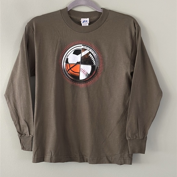 Boys Olive Green Ball Graphic Long Sleeve T Shirt Football Baseball - Picture 4 of 6